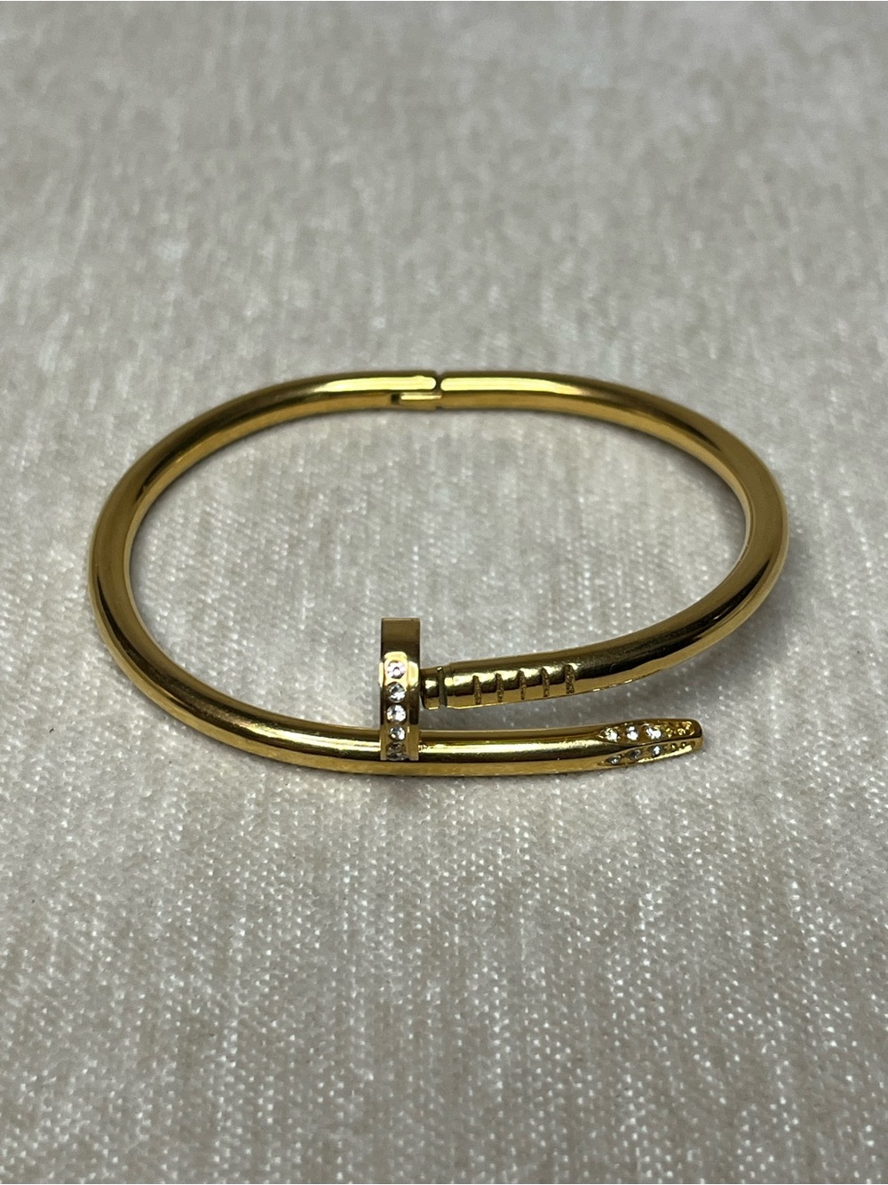 Gold Tone Nail-Style Bangle Bracelet with Crystal Accents - Picture 4 of 4